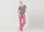 Homestyle Round Neck Women'S Pajama Short Sets , Ladies Striped Pyjamas sets