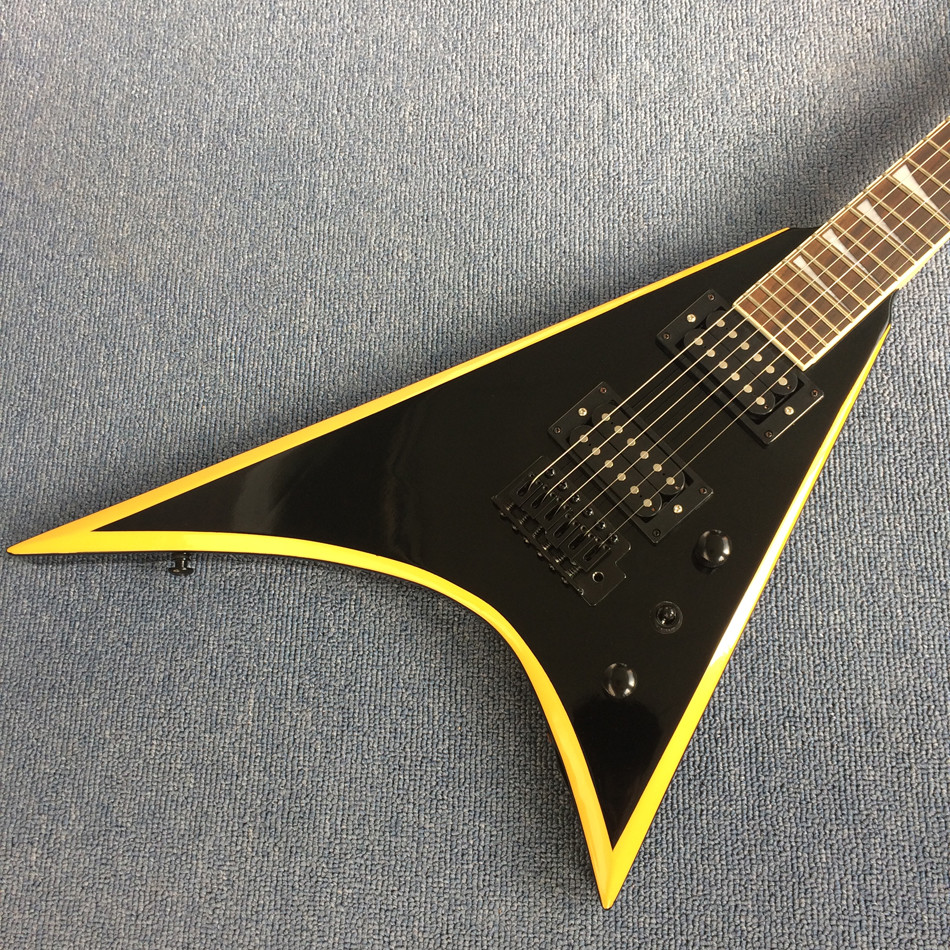 New high quality V type electric guitar,Rosewood, yellow circle black edge
