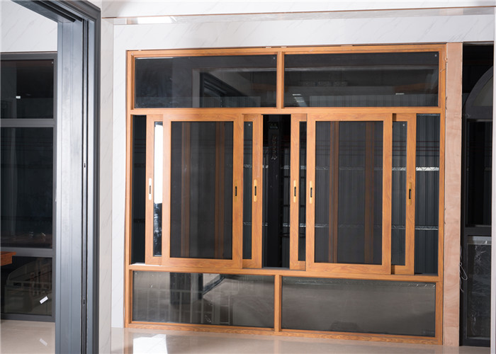 Yellow Brown Aluminium Frame Glass Window And Doors Air Proof Flush Design