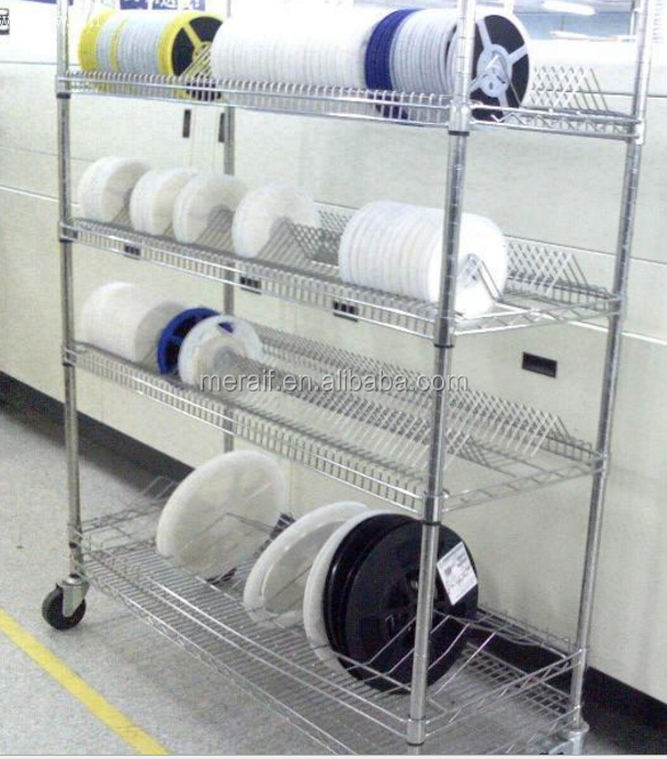SMT ESD Reel Storage Shelving Rack Trolley Cart Stainless Steel industrial anti-static SMD carrier tape shelf cart
