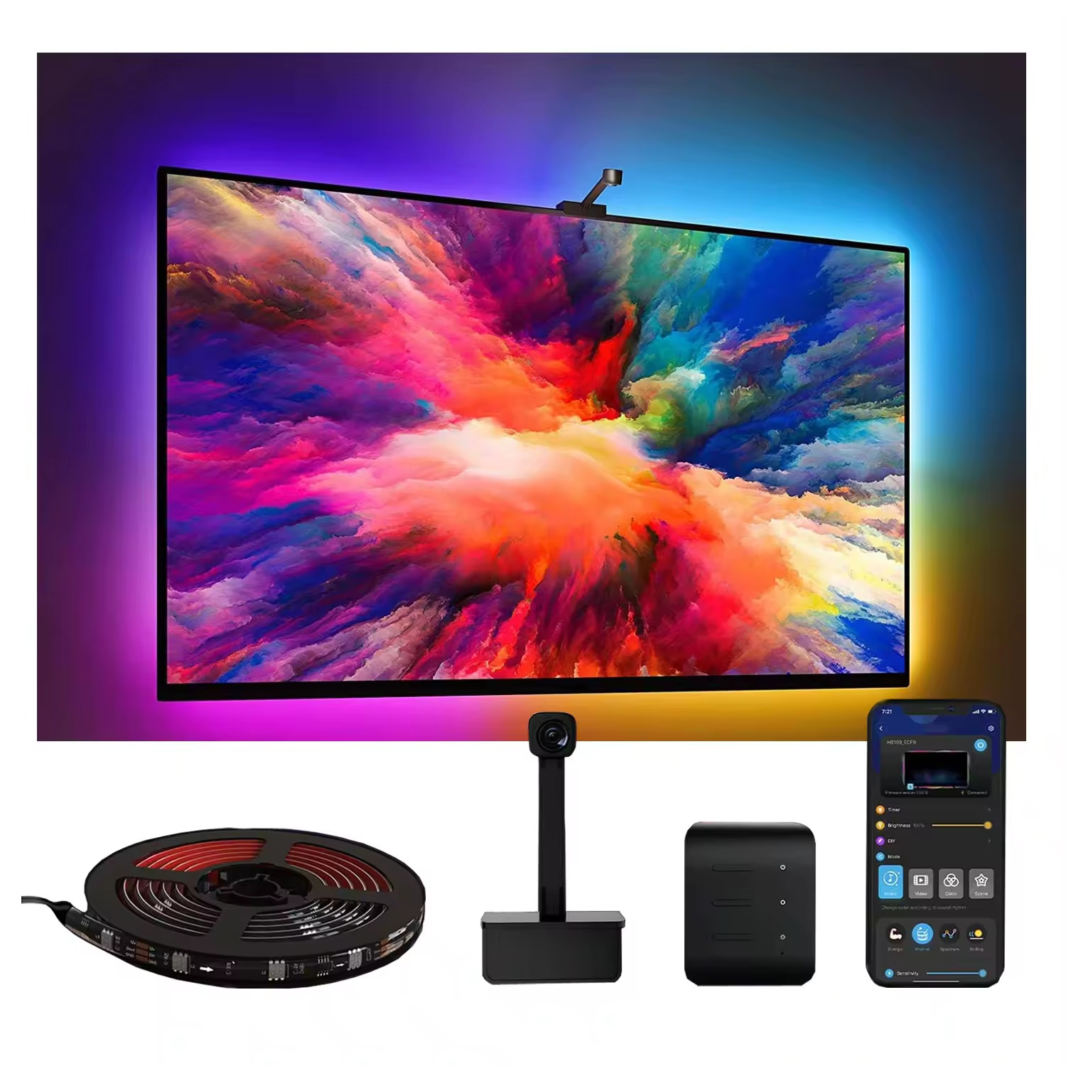 3.8m 12.5ft ROLL Alexa Google Home Ambient 55-65inches Assistant Sync Smart Wifi Immersion TV LED Backlights With Camera