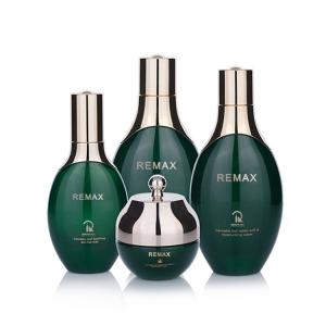 Quality 50ml 100ml 120ml Oval Green Glass Cosmetic Bottles Skincare Packaging Set For Skin Care wholesale