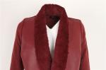 Fur Lining PU Splicing Ladies Sweater Cardigan Wine Color In Stock