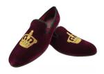 Motif Mens Summer Loafers , Slip On Crown Embroidery Mens Velvet Slippers