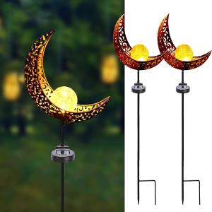 Quality Crackle Glass Globe Antique Brass Outdoor Solar Moon Lights wholesale