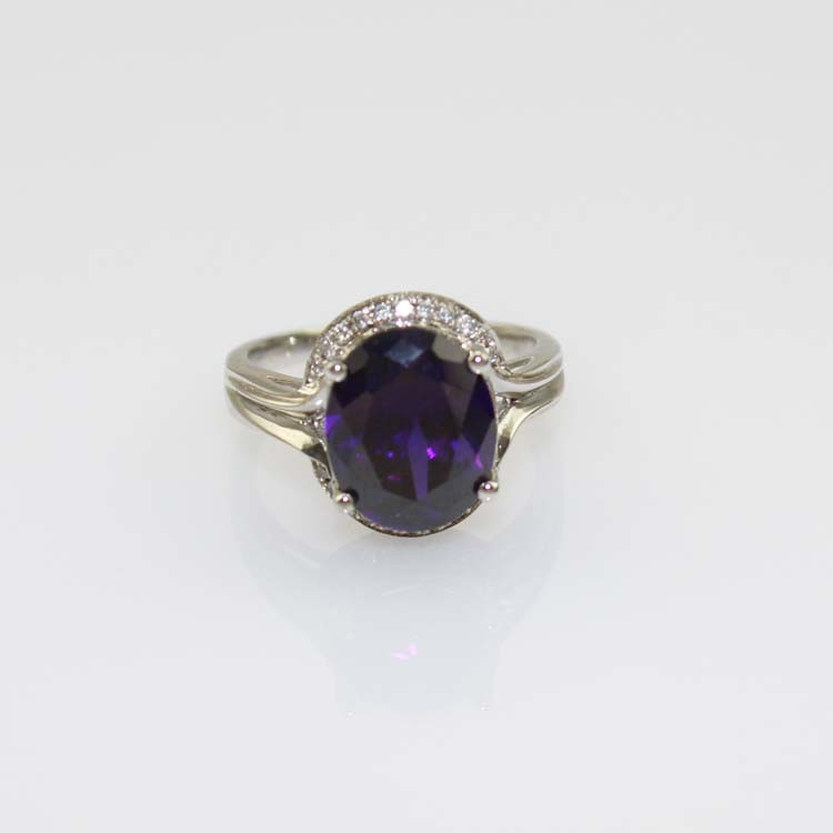 White Gold Plated 925 Silver Ring with 9mmx11mm Pink Cubic Zircon (R161)