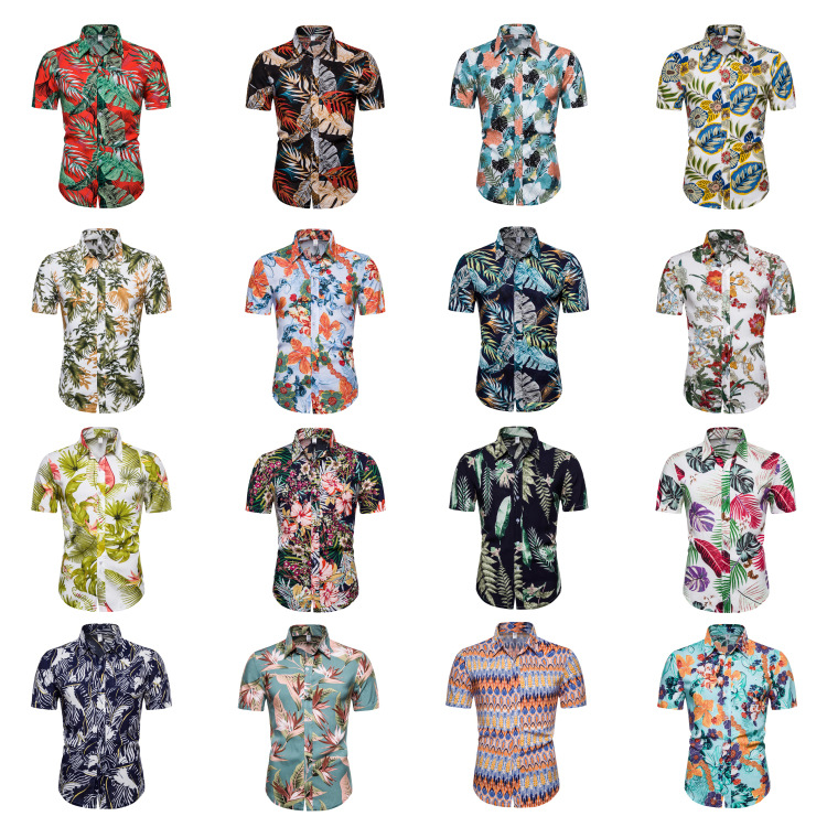 Men's Beach Aloha Hawaiian Shirt Summer Wear Casual Digital Print Button Up Short Sleeve