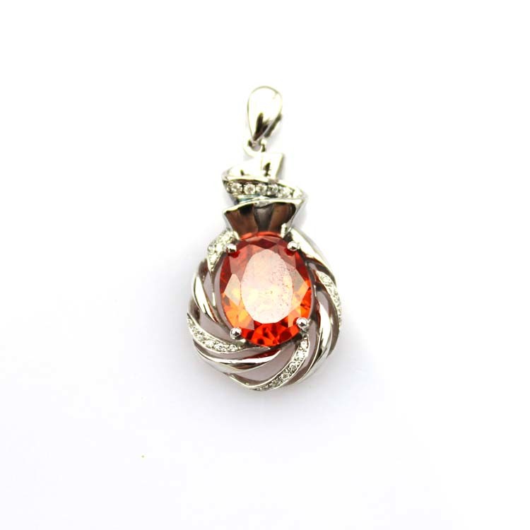 Sterling Silver Chain Necklace with 8x10mm Oval Amethyst Cubic Zircon Pendant (P45)