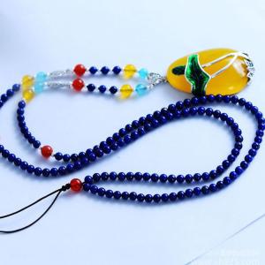 Quality Natural Lapis Lazuli Strand Necklace with Silver Enamel Yellow Chalcedony Pendant(XH057271W) wholesale