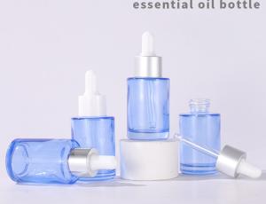 Quality Clear Frosted Dropper Bottles 30ml Face Serum Blue Bottle Thick Bottom wholesale