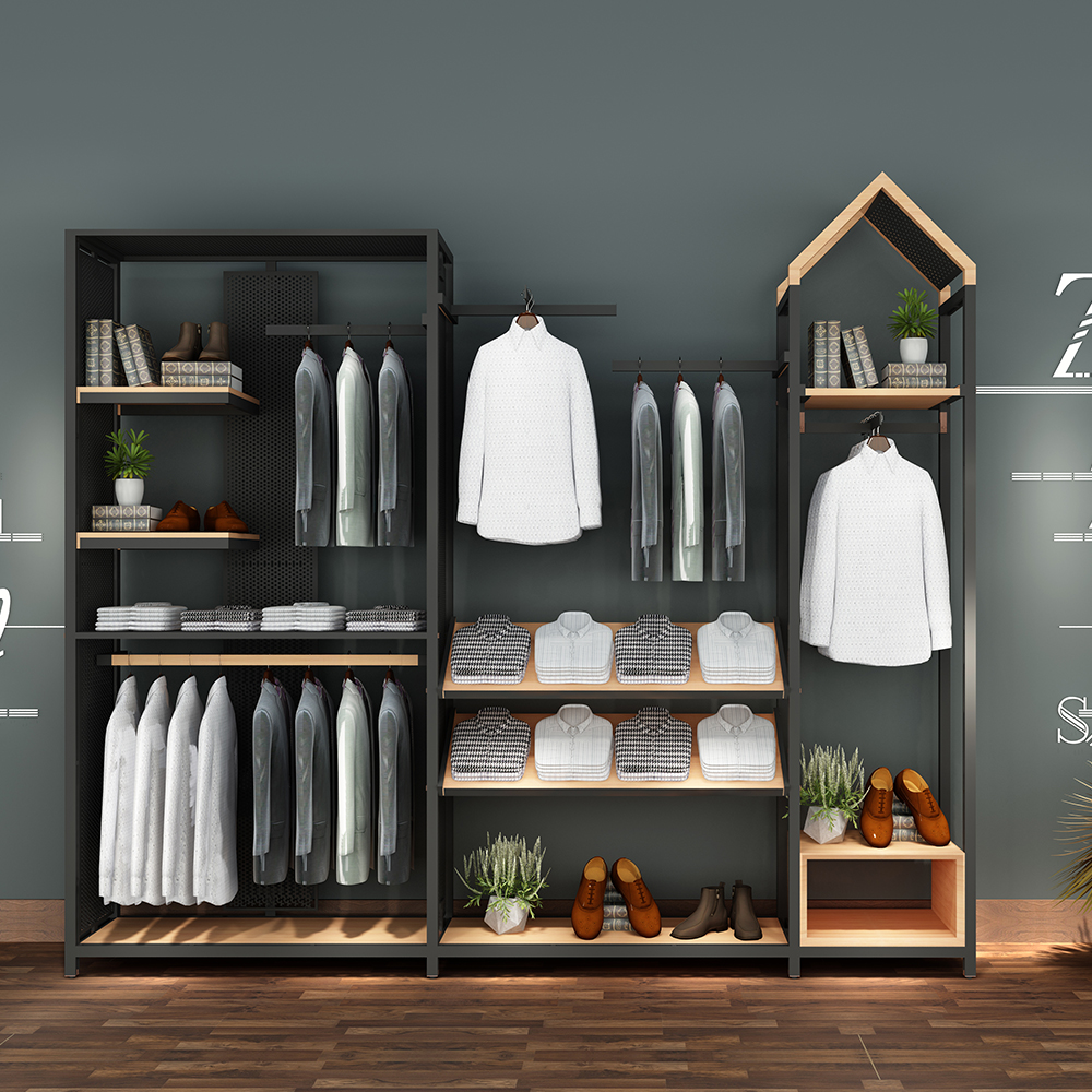 Copper Finish High Density Tall Hanging Combination Unit for Clothes Store Furniture