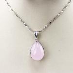 Sterling Silver Rose Quartz Cubic Zircon Drop Pendant Necklace (PSJ0160)