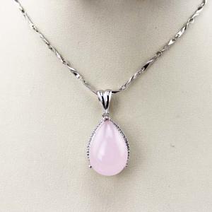 Quality Sterling Silver Rose Quartz Cubic Zircon Drop Pendant Necklace (PSJ0160) wholesale
