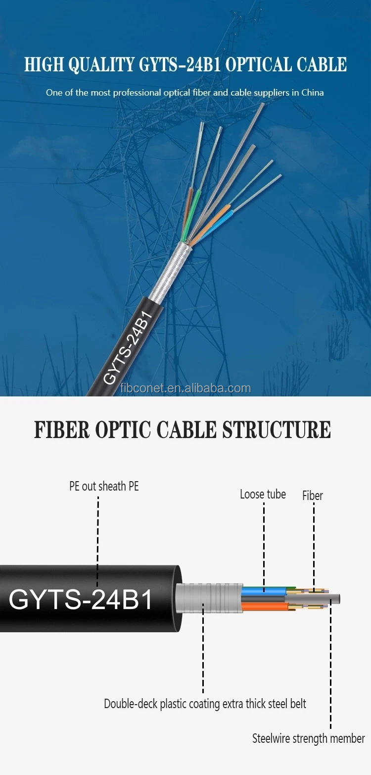 Outdoor GYTS Fiber Optic Cable with 144 Cores and Durable FRP/Steel Wire Reinforcer