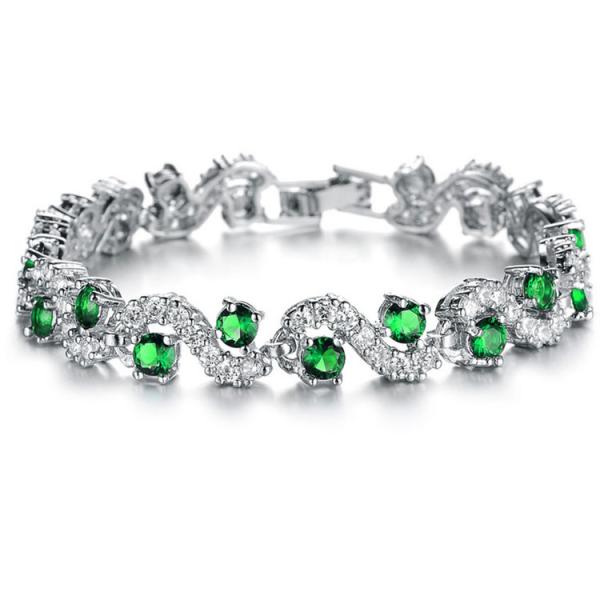 Platinum Plated Green Cubic Zirconia Tennis Bracelet for Women Jewelry