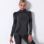 Seamlessly knit sexy striped moisture wicking long sleeve yoga suit running