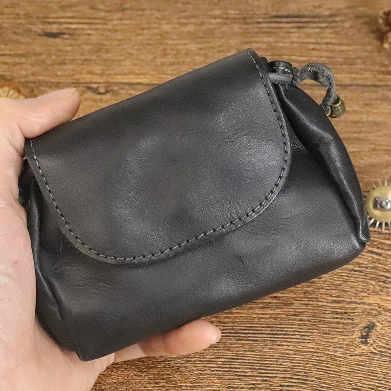 Portable Hand-rubbed Vegetable-tanned Leather Coin Purse for Women Retro Chinese-style