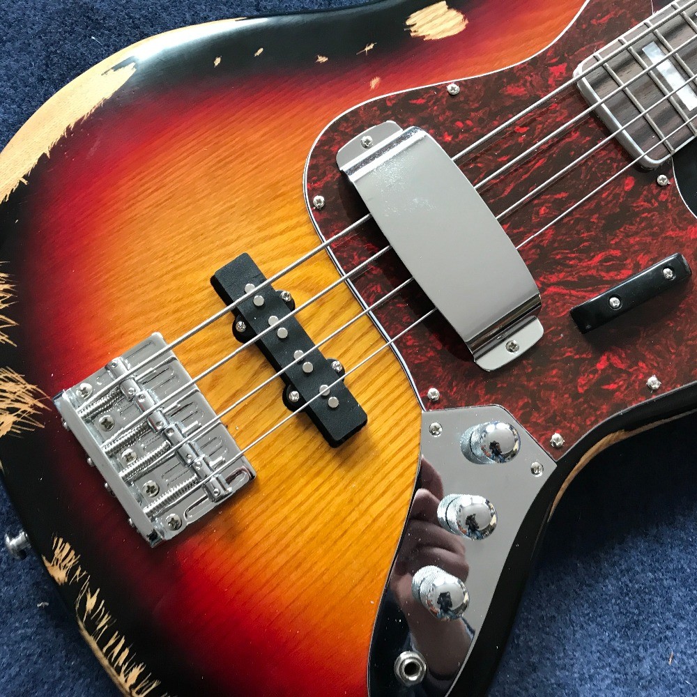 Hot sell 1959 relic Jazz bass basswood body with 4 strings electric bass in sunburst color