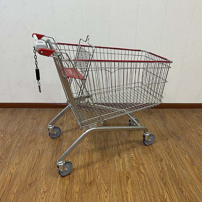 180L Grocery Galvanised European Market Supermarket Trolley with Coin Lock