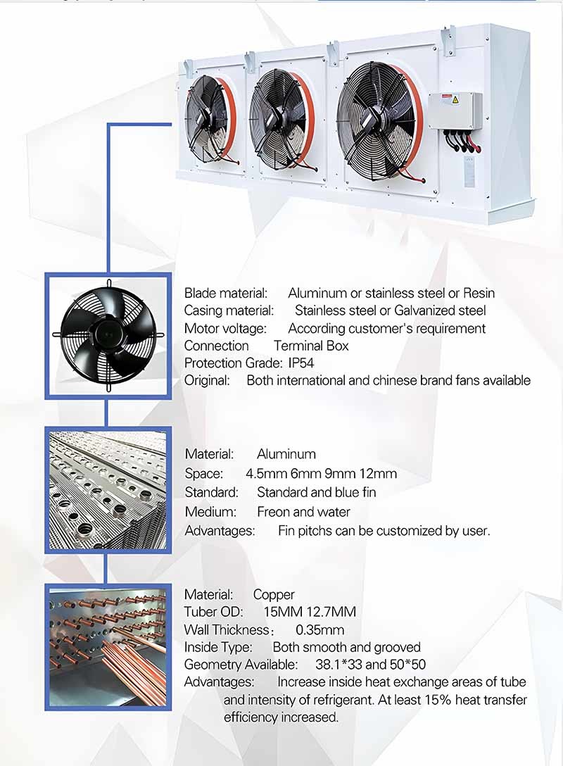Industrial Cold Room Freezer Evaporator Heat Exchanger Chamber Anti Corrosion