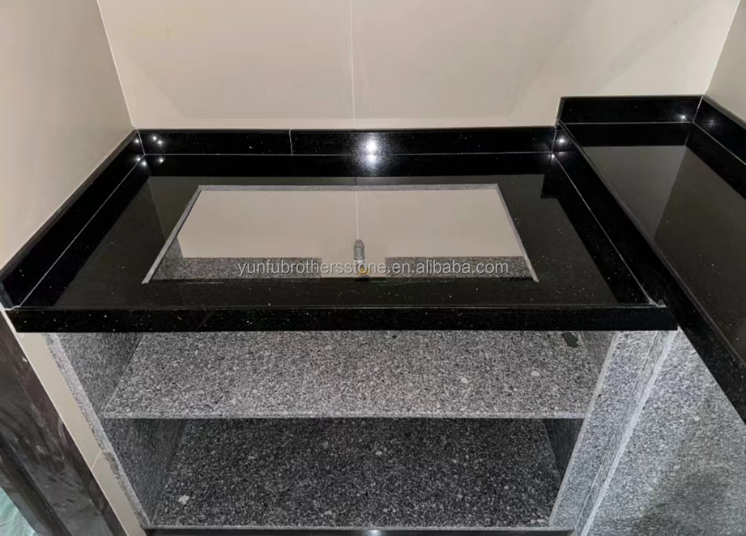 Hotel Kitchen Countertop and Stairs Cut-To-Size Indian Black Star Galaxy Granite Slabs