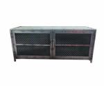 Iron Gray Color Industrial Style Metal Iron TV Stand With Metal Mesh Door