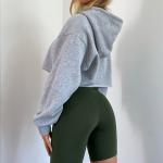 Plain Cropped Hooded Sweatshirts French Terry Women Jumper Sweater