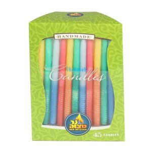 Quality 45pk 100% paraffin wax unscented multi color lined chanukah candles packed into gift box wholesale