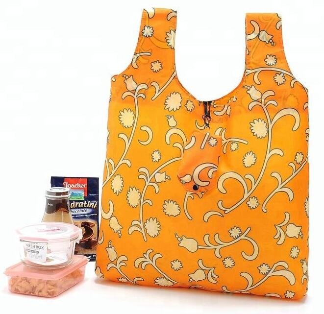 Recycled Foldable Nylon Polyester Tote Bag with logos polyester shopping bag Custom advertising handle non woven bag PAC