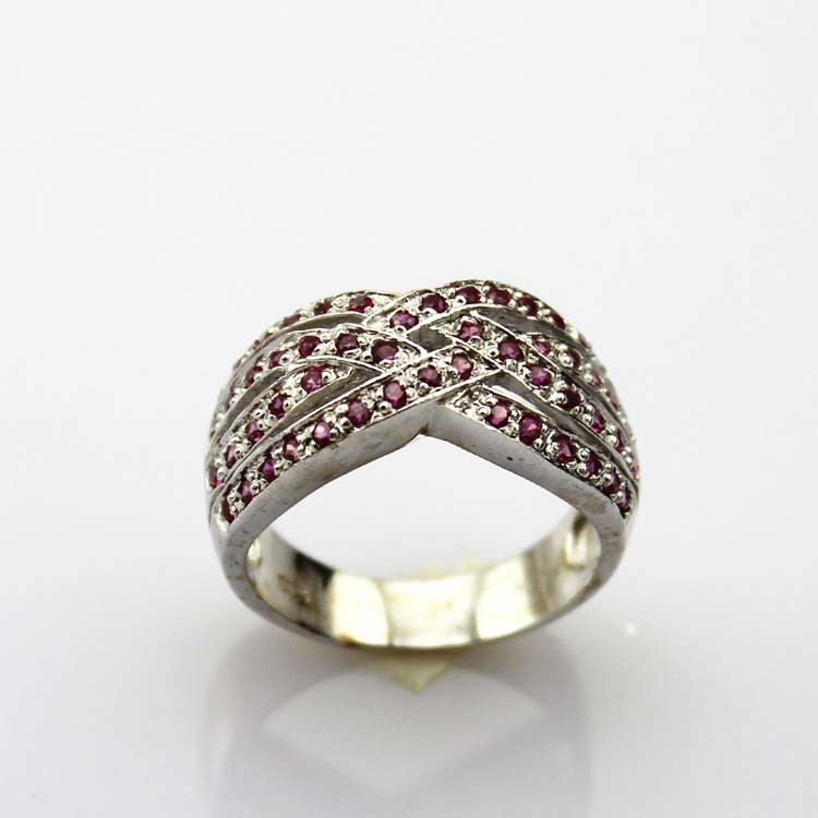 Sterling Silver Pave Cubic Zircon Crossover Band Ring(SRJ-398)
