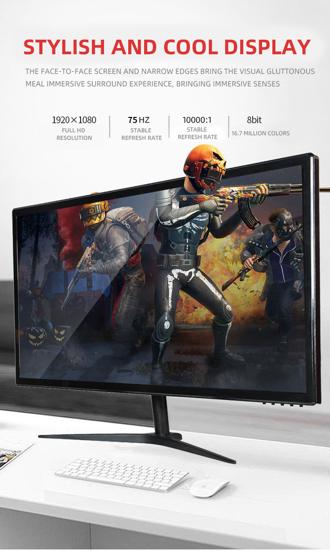 Black 20 Inch 75Hz Frameless Computer Monitors Wall Mount 250cd/M2