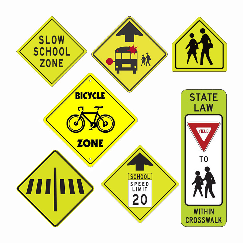 Pedestrian Bicycle Crossing Ahead School Zone Retro Reflective Safety Signs 1mm/2mm/3mm