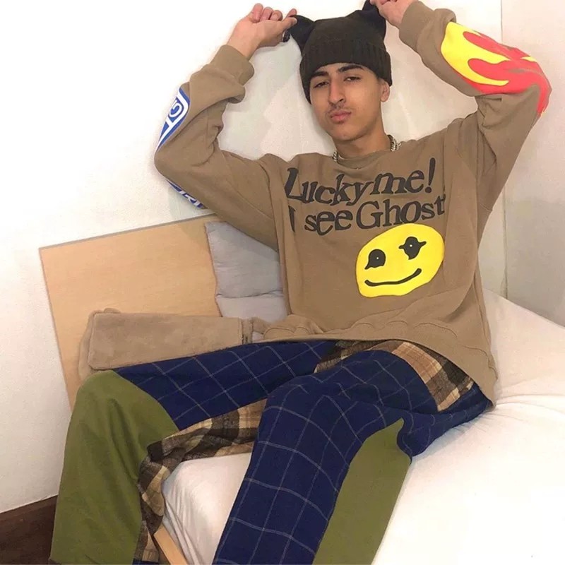 2021 Oversize Printing Smiling Face And Flame Men'S Hoodies & Sweatshirts Men'S Hoodies