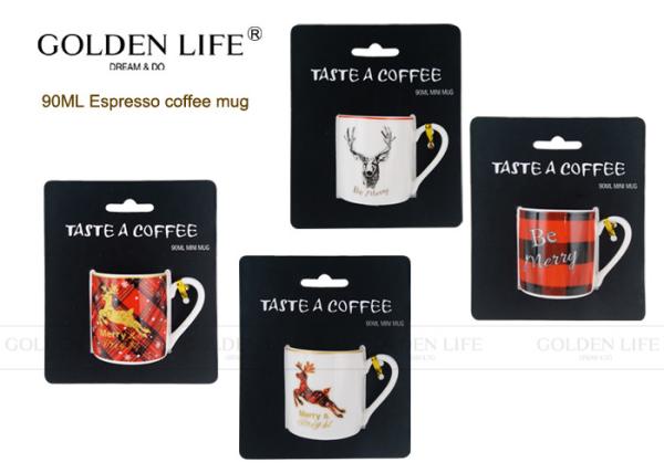 D5.2xH5.4cm Size Espresso Coffee Mugs 90mL Capacity Merry Christmas / Deer