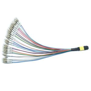 Quality OM4 0.9mm MTP MPO Breakout Cable With Mini Boot Hytrel Material wholesale