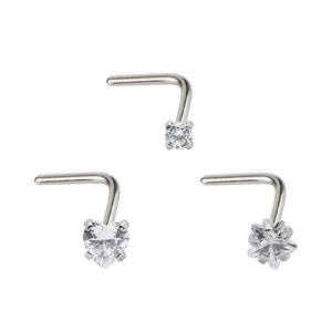 Quality Round Crystals 20G Surgical Steel Nose Stud L Shape non plated wholesale