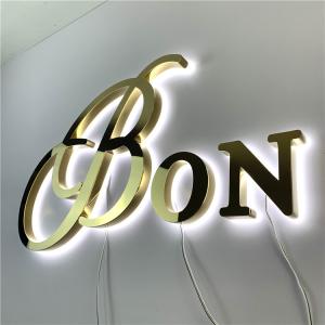 Quality 30mm Mirror Gold Hotel Backlit Channel Letter Signs wholesale