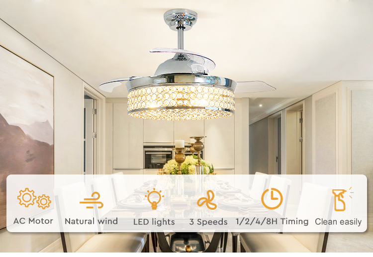 Home Hotel Office 42" Blade Size Ceiling Fan with Low Energy Crystal Light and AC Motor