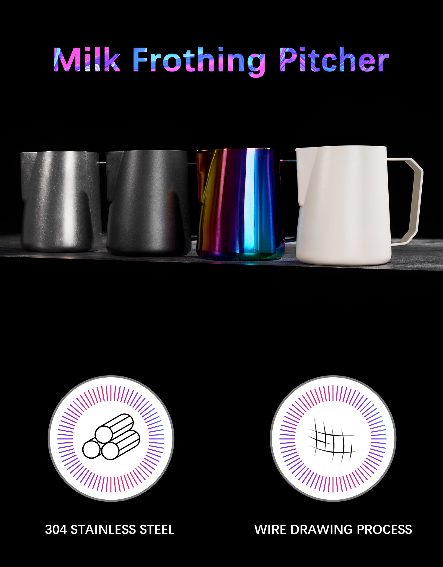 Coffee Tea Tools Stainless Steel 304 350ml 600ml 12oz Frothing Pitcher with Spout