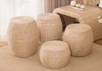 Natural Straw Household Storage Stool Grass Woven Ottoman Box Eco-Friendly Hand