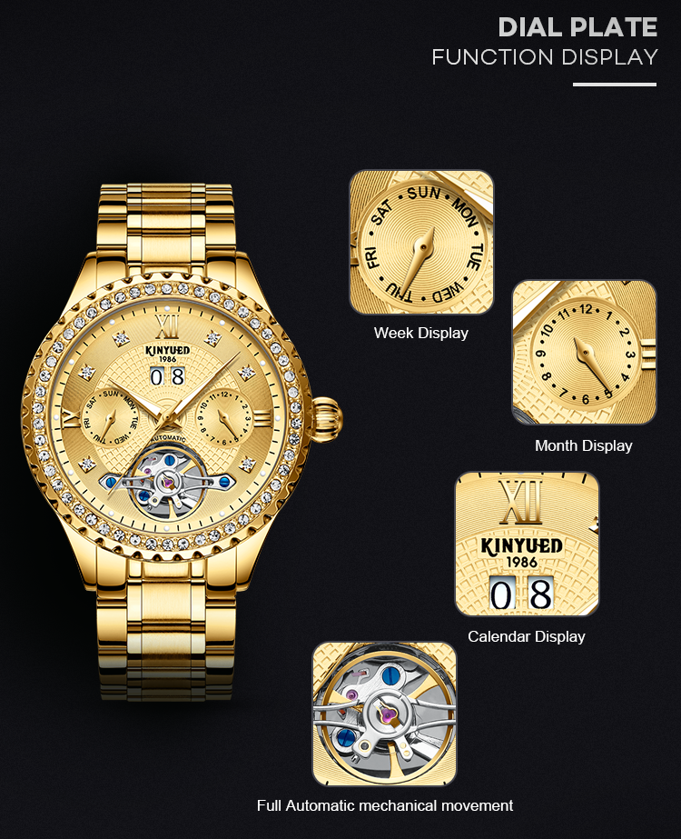 KINYUED Luxury Watch Brands Custom Water Resistant 3ATM Stainless Steel Men Watch