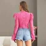 OEM ODM Service Ladies Lace Tops Bell Sleeve Crochet Lace Blouse