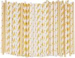 7.75 Inches Biodegradable Gold Striped Star Wave Heart Paper Straws