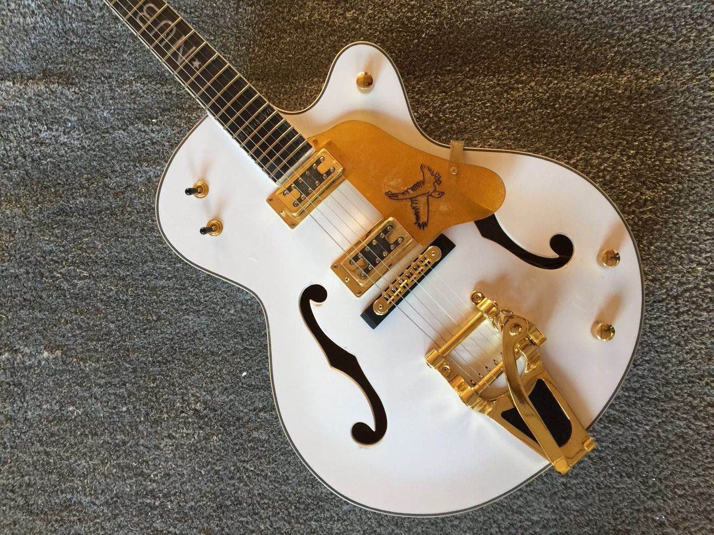 Custom Inlay Design White Gretsc Falcon 6120 Semi Hollow Jazz Electric Guitar (GT-10)