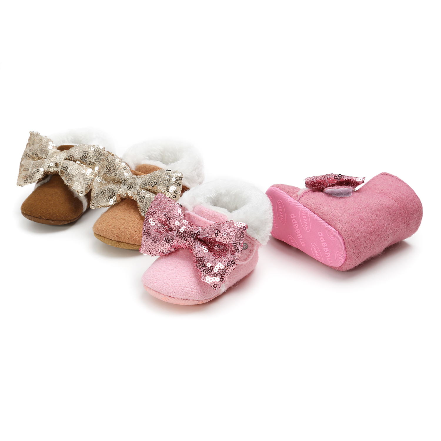 New designed Faux suede shining Bowknot prewalker outdoor infant girl baby booties