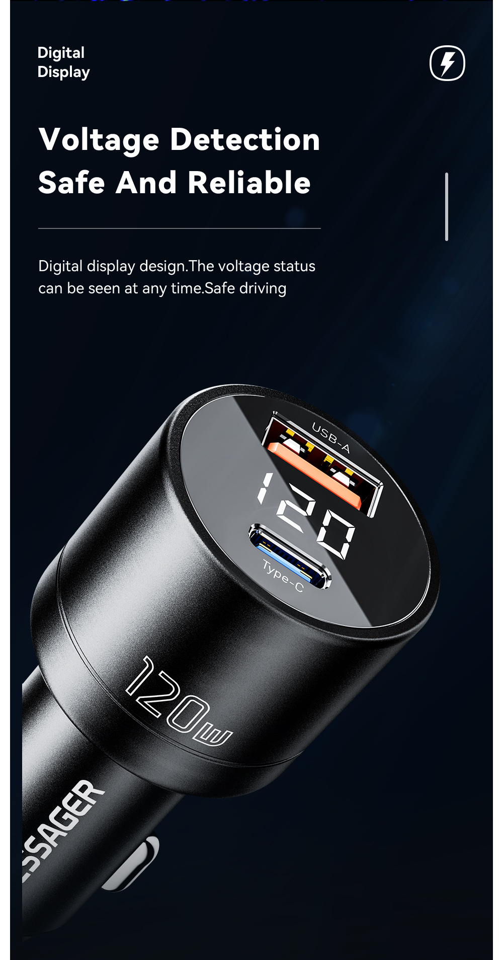 ESSAGER FSJ-009 Series 120W Cell Phone Quick Car Charger Outlet