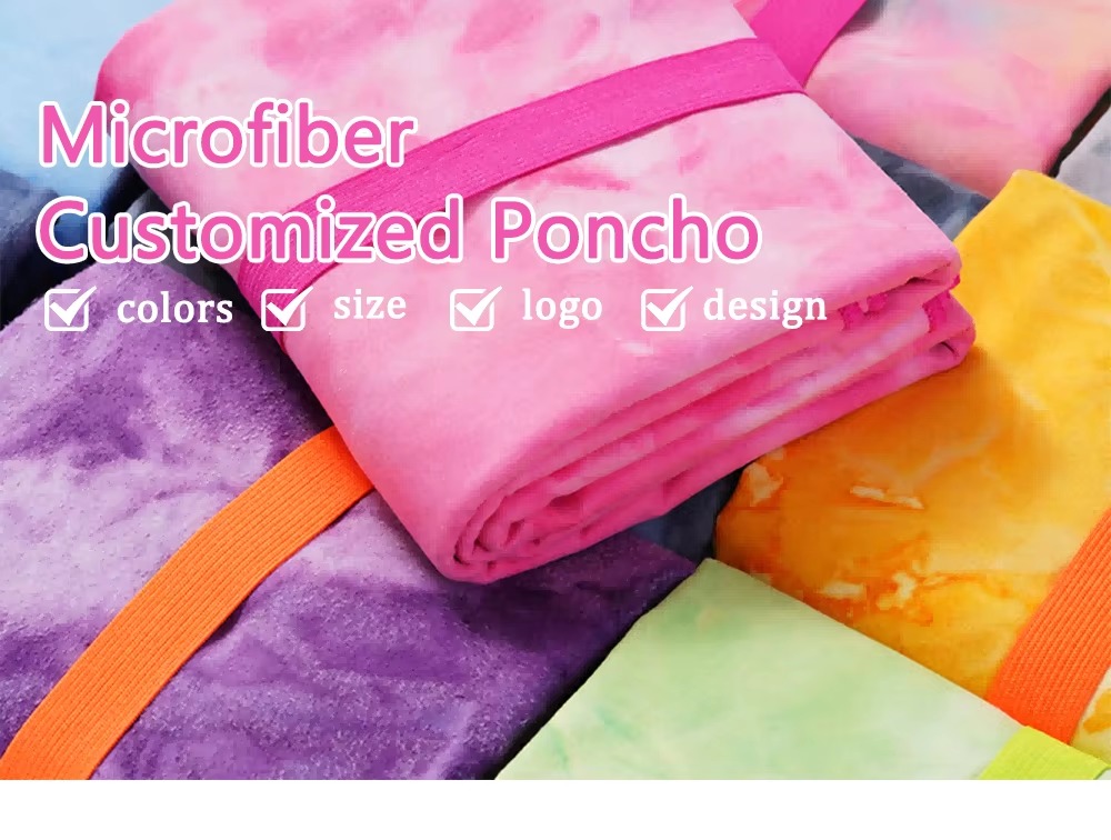High Quality Custom Microfiber Poncho Towel Design Full Color Digital Printed Poncho Bath Towel Kids Hooded Beach Towel