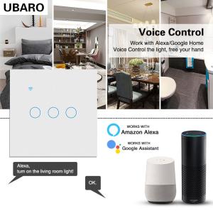 Quality 3gang Smart Wi Fi Switch With White Tempered Glass Panel Type 86 Tuya Smart App Support Alexa Voice Timing wholesale