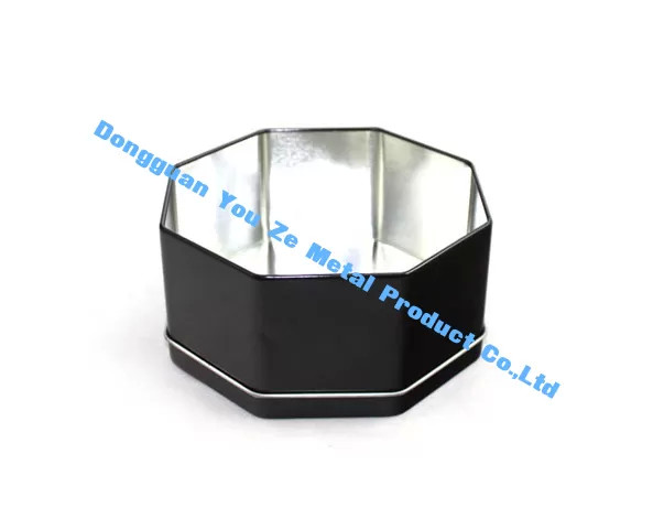 Black German Cookie Tins Printed Tin Cookie Containers with Eight Angles Custom Food Tin Box