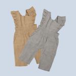 Little Girls Linen Fabric Dungarees Overalls Flutter Sleeve Jumpsuit Casual Wear